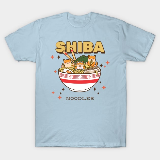 Shiba Inu Dogs Eating Ramen T-Shirt by Nonconformist